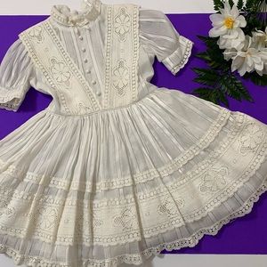 Vintage Martha’s Miniatures, Ivory Lace Dress, Ruffles, Puff Sleeves, Sz 6x